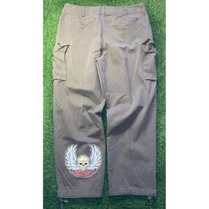 Vtg No Boundareis Pants Men 40x32 Green Cargo Y2K Baggy Cyber Mall Punk Skull